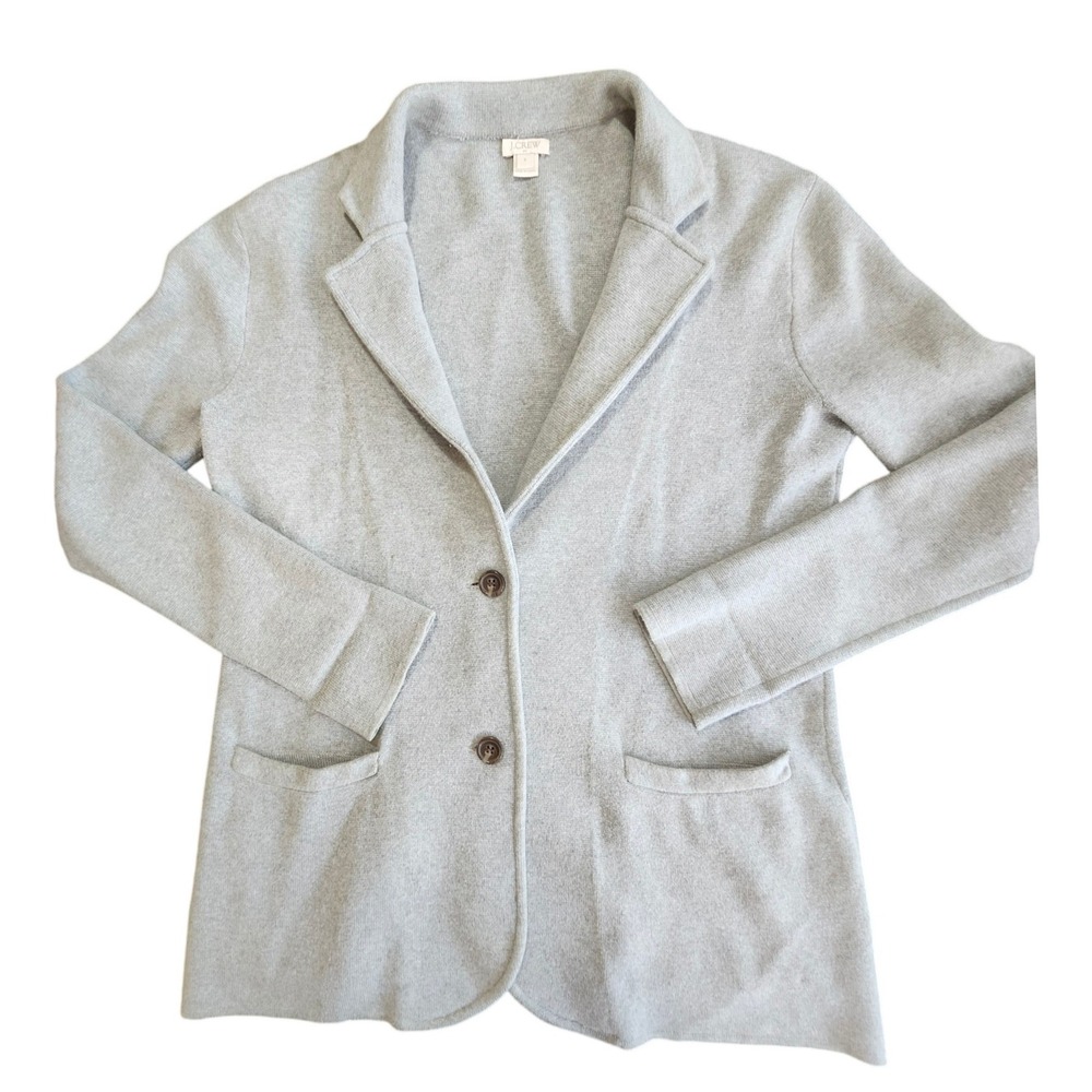 J.Crew Sweater Blazer Women S Gray 100% Cotton Knit Two Button Jacket Classic